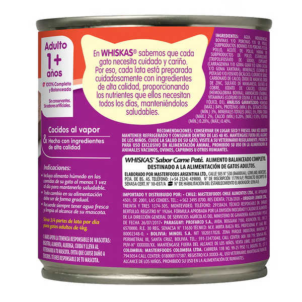 WHISKAS LATA ADULTO PATÉ SABOR CARNE 340 G