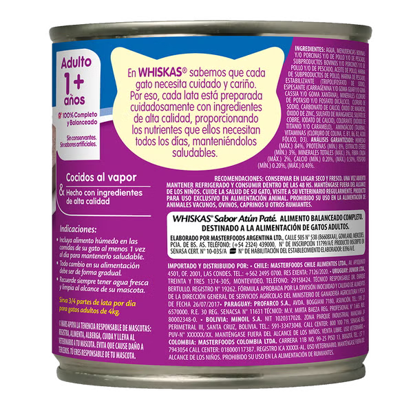WHISKAS LATA ADULTO PATÉ SABOR ATÚN 340 G