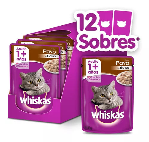 WHISKAS CAJA 12 UNIDADES POUCH SABOR PAVO 85 GR