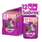 WHISKAS CAJA 12 UNIDADES POUCH SABOR SALMÓN 85 GR